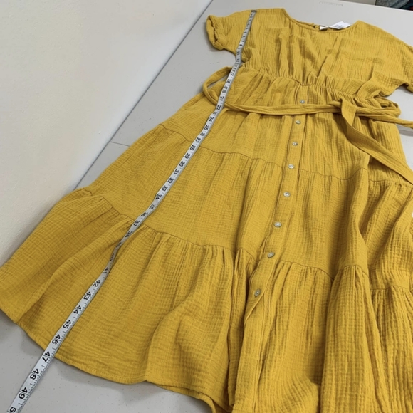 Magashoni Midi Dress Organic Gauze Size Small Yellow Button Front Short Sleeve - Picture 15 of 15